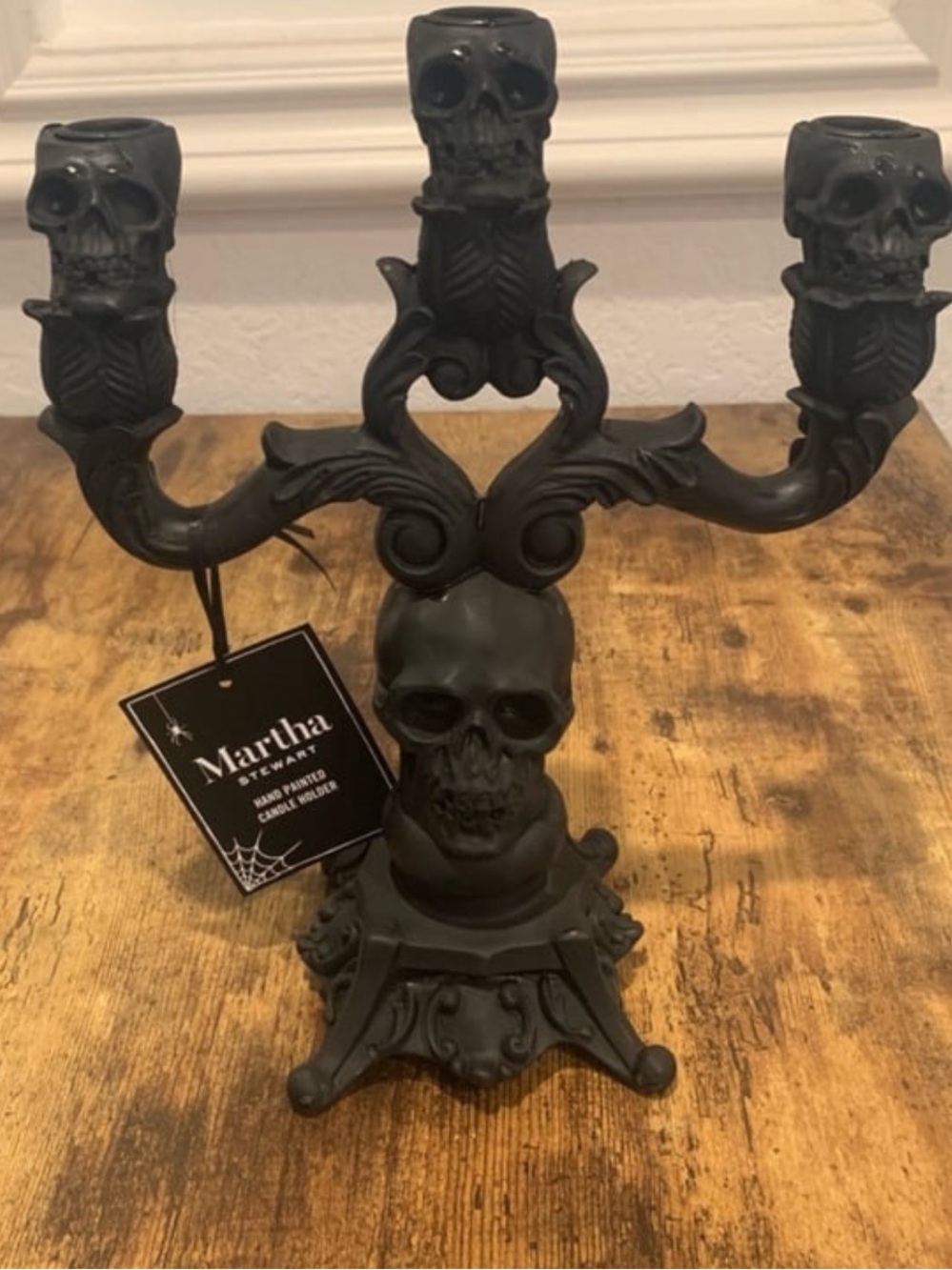 Martha Stewart Black Skull Candelabra, Halloween Candelabra Skull Candelabra